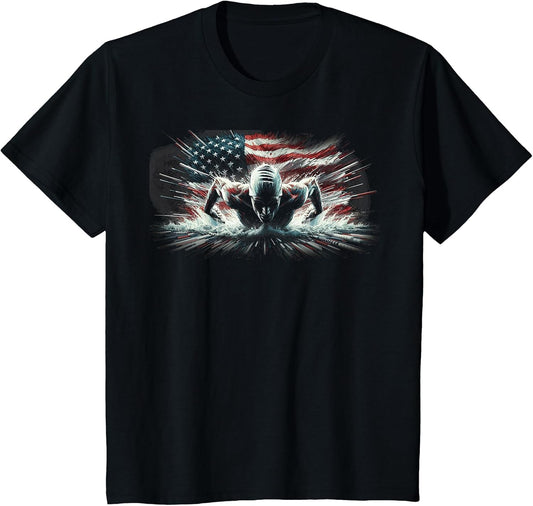 Vintage American Flag Swim Swimmer Funny Swimming