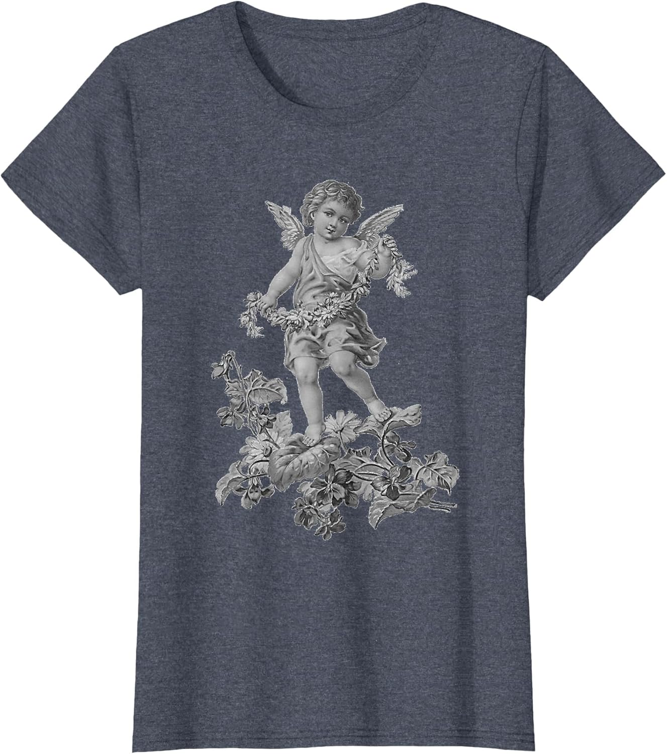 .Young Vintage Angelic Cherub & Flowers Monochrome Design