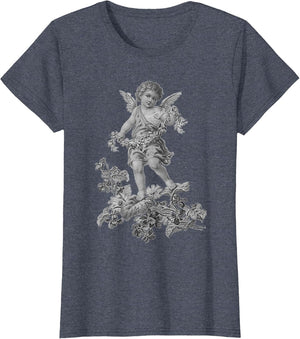 .Young Vintage Angelic Cherub & Flowers Monochrome Design
