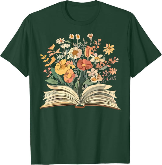 Women Book Lover Wildflowers Cottagecore Boho Flowers Book