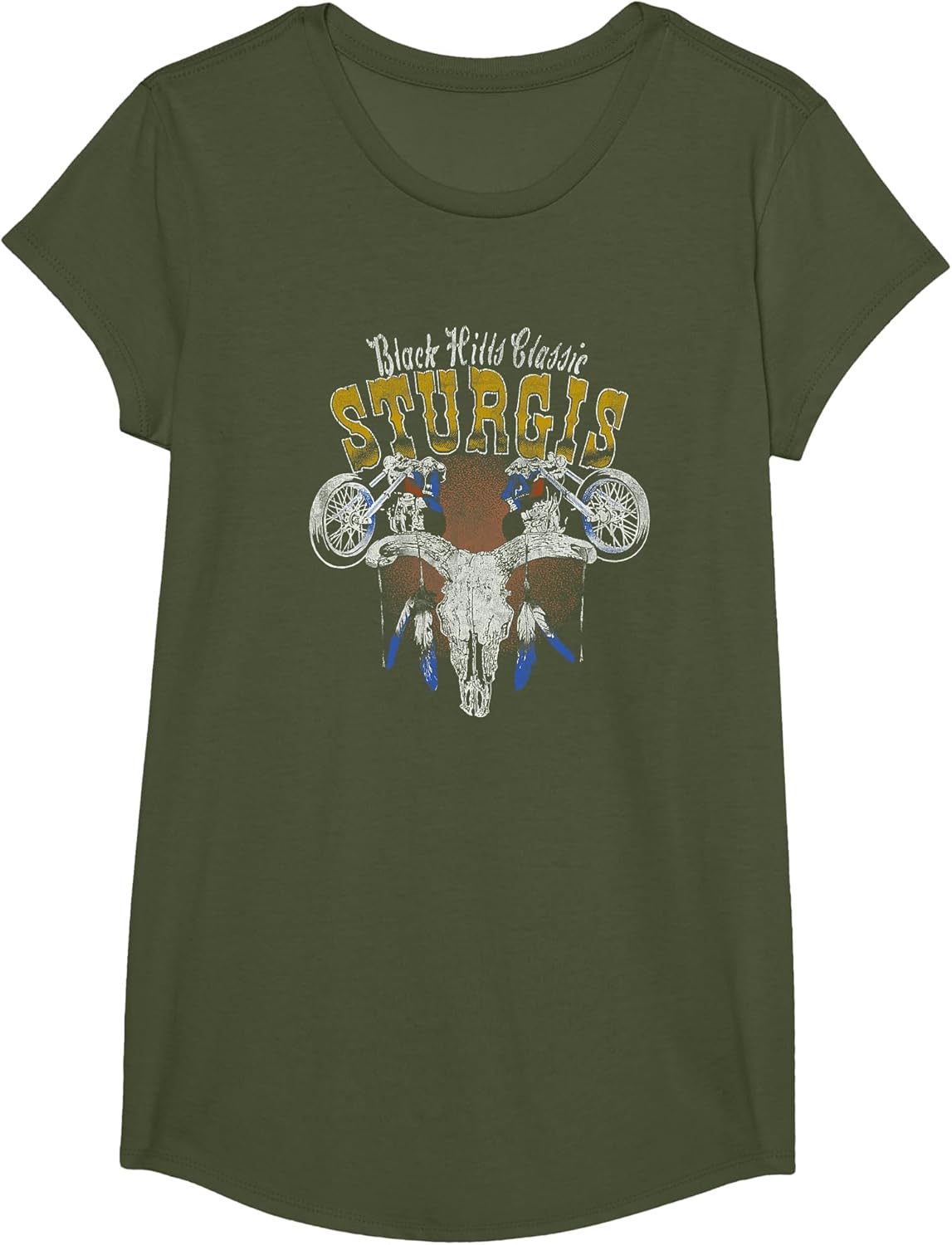Trendy Black Hills Classic Sturgis Cow Skull Motorcycles