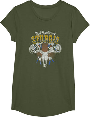 Trendy Black Hills Classic Sturgis Cow Skull Motorcycles