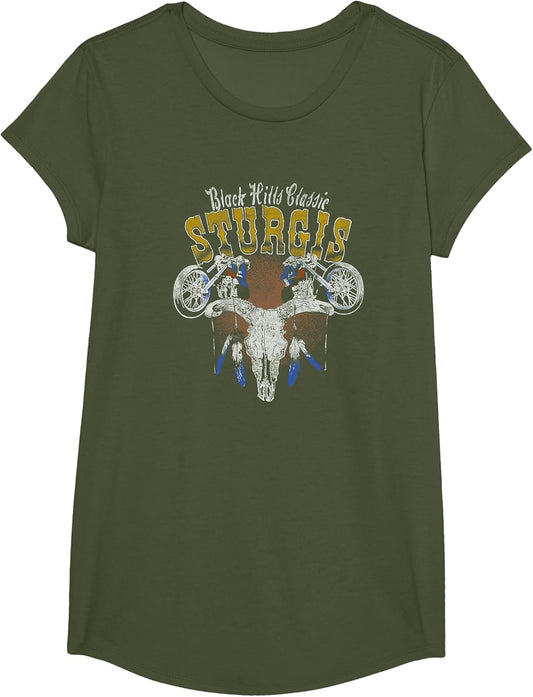 Trendy Black Hills Classic Sturgis Cow Skull Motorcycles
