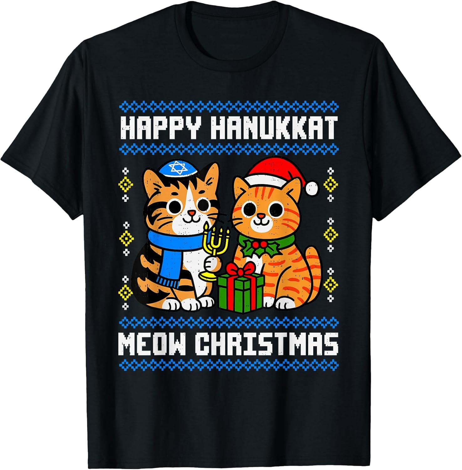 Hanukkah Cat Meow Christmas Dreidel Jewish Menorah Chanukah