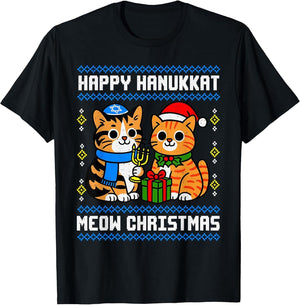 Hanukkah Cat Meow Christmas Dreidel Jewish Menorah Chanukah