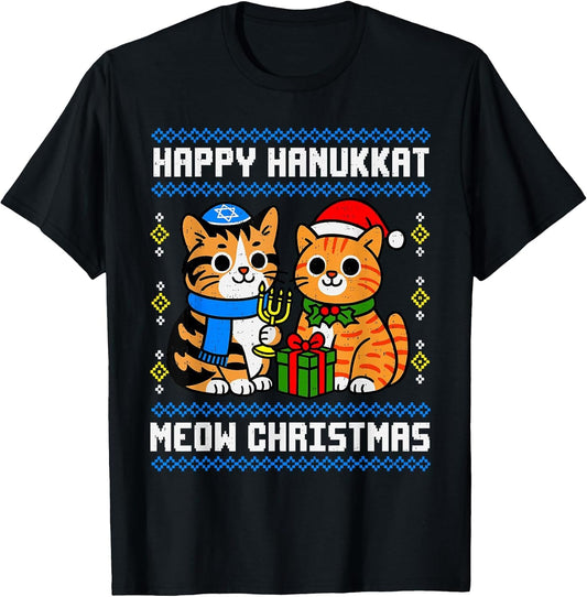 Hanukkah Cat Meow Christmas Dreidel Jewish Menorah Chanukah