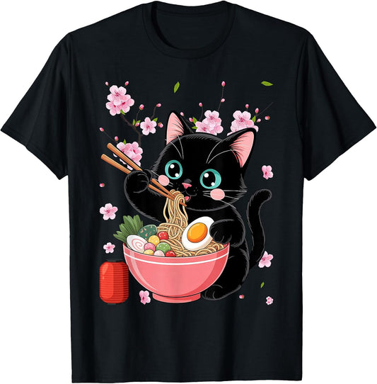 Retro – Japanese Anime Black Cat Eating Ramen