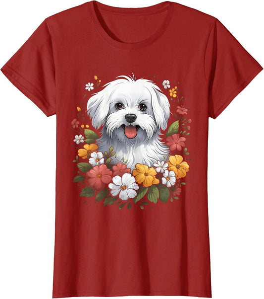 Maltese Mom Floral Dog Lover Vintage Flowers Cute