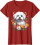 Maltese Mom Floral Dog Lover Vintage Flowers Cute