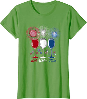 Red Wine & Blue 4th of July Wine Glasses Firework Patriotic