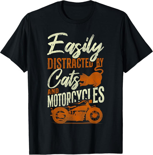 Classic Motorcycle Biker Cat Easily Distracted By Cats and