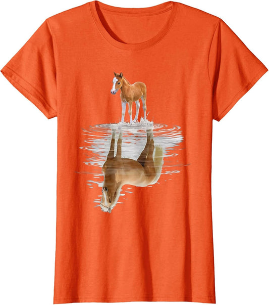 Cute Horse Mirror Water Horseback Riding Girls Horse