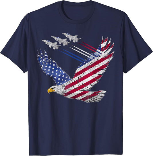 Patriotic Eagle with American Flag and Fighter Jets