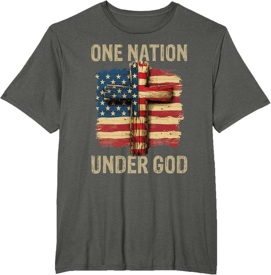 One Nation Under God American Flag Cross 4th of July Men