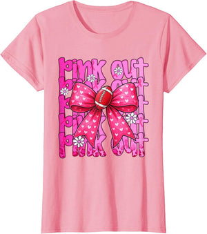 Pink Out Breast Cancer Football Coquette Bow Mom Girls Women