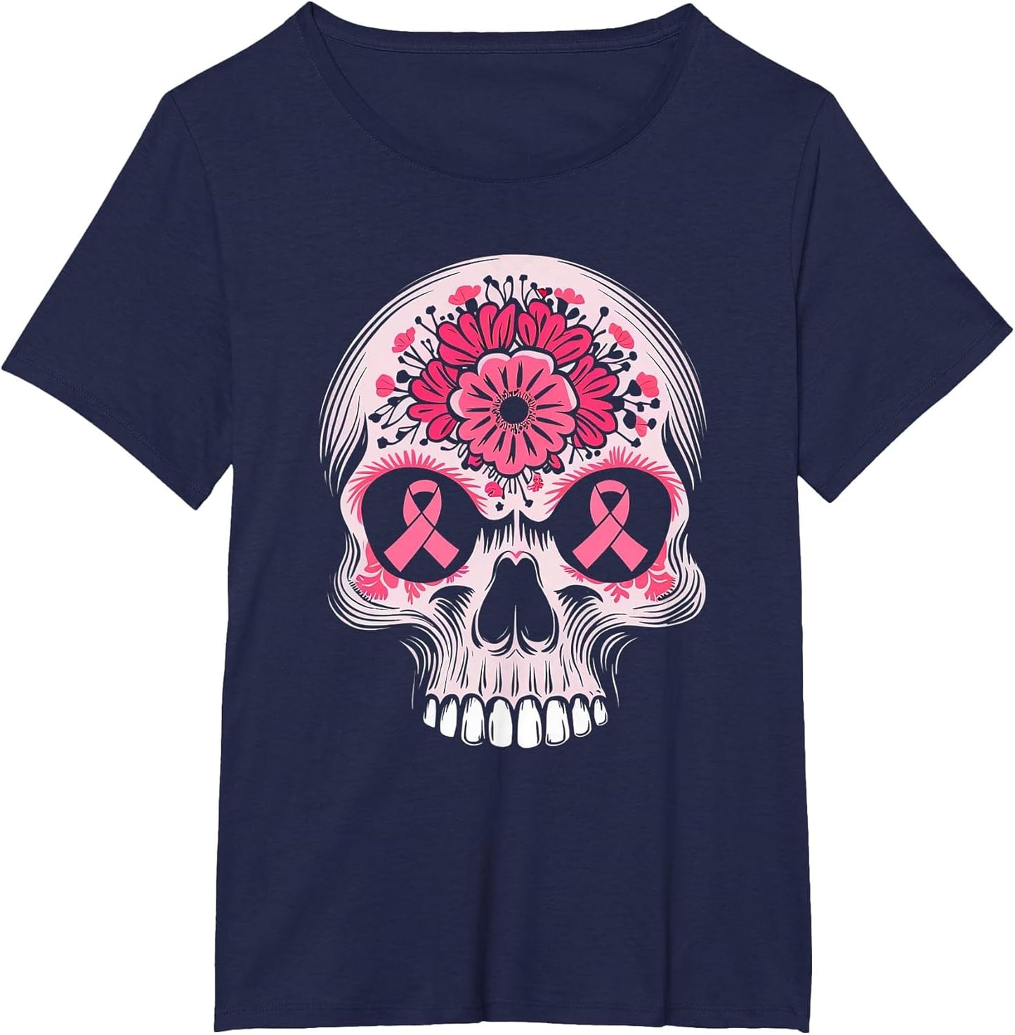 Pink Ribbon Skull Skeleton Breast Cancer Awareness