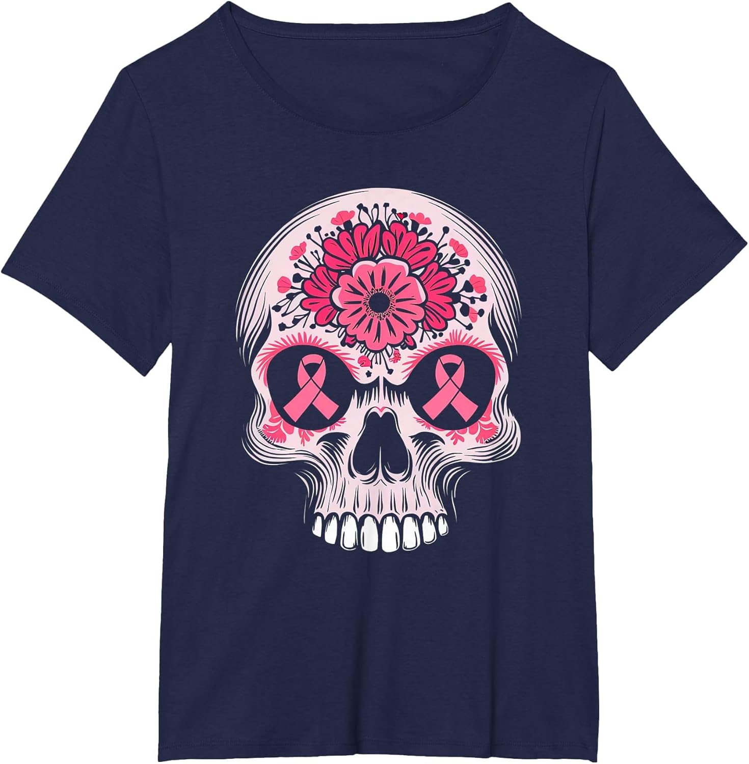 Pink Ribbon Skull Skeleton Breast Cancer Awareness