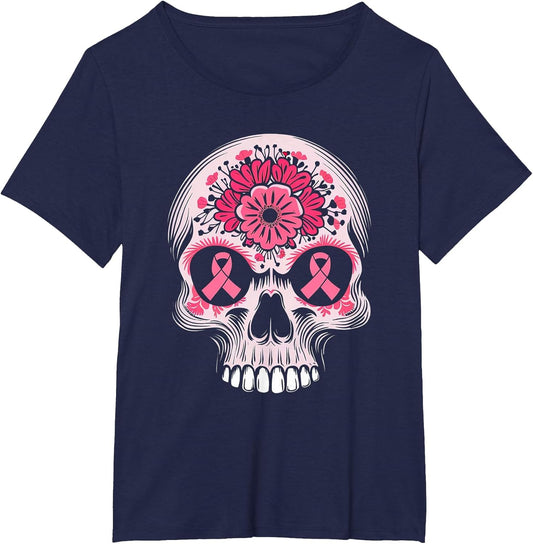 Pink Ribbon Skull Skeleton Breast Cancer Awareness