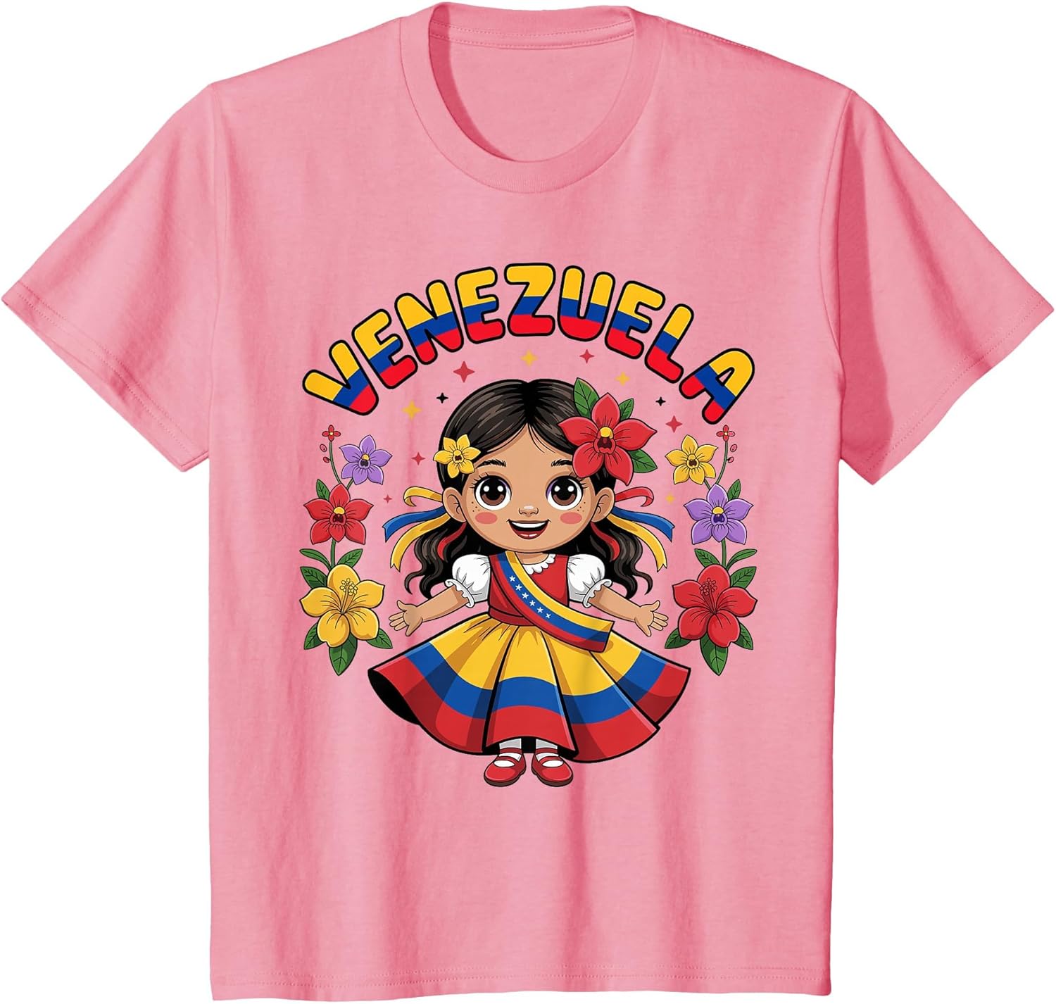 Cute Venezuela Girl Traditional Dress Colorful Art Kids