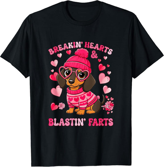 Funny Dachshund Breaking Hearts Blasting Fart Valentines Day