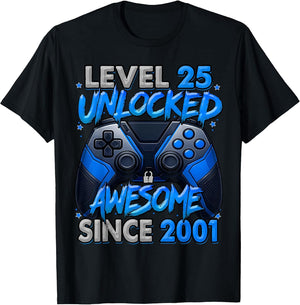 Level 25 Unlocked Awesome Since 2001 25th Birthday Gaming