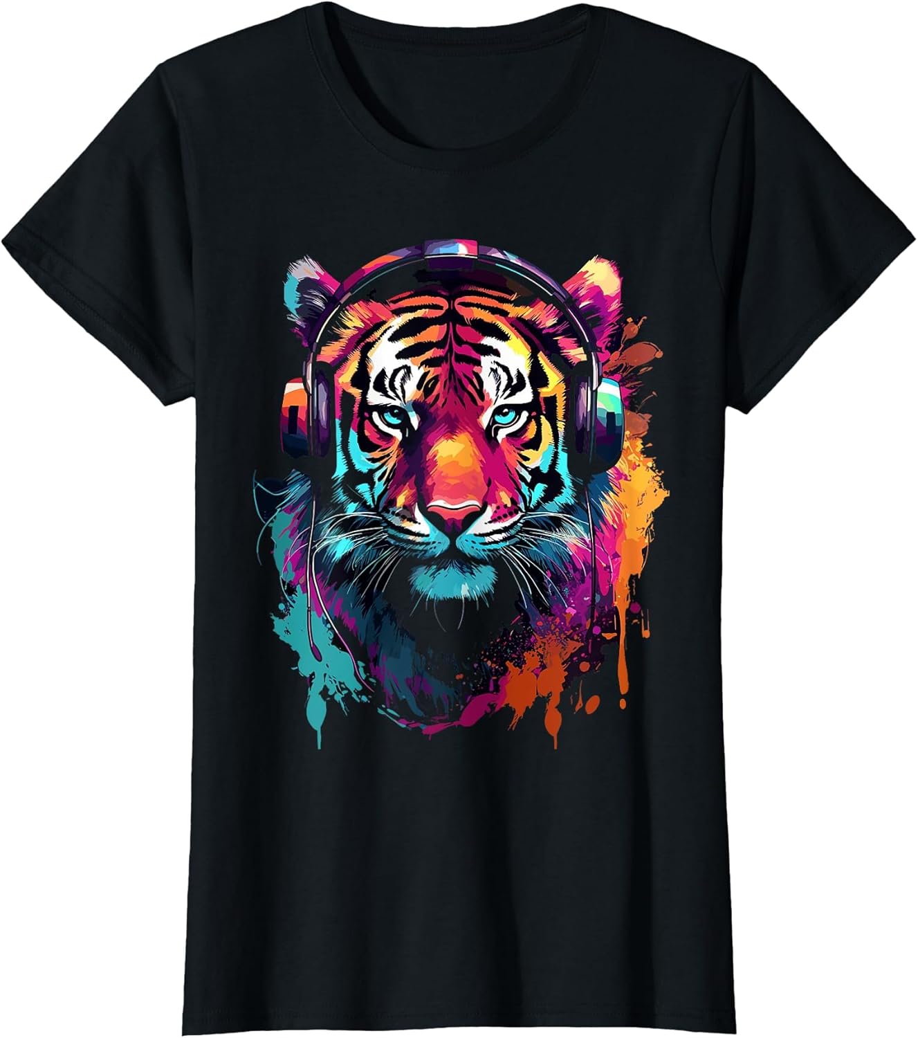 Colorful Tiger with Headphones - Music Themed Animal