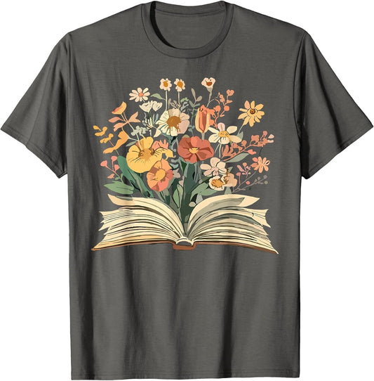 Women Book Lover Wildflowers Cottagecore Boho Flowers Book
