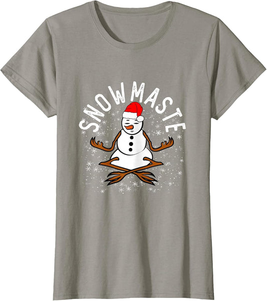 Funny Snowman in Santa Hat Yoga Lover Snowmaste Joke
