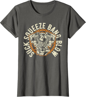 Suck Squeeze Bang Blow Motorcycle V-Twin Engine Skull Design