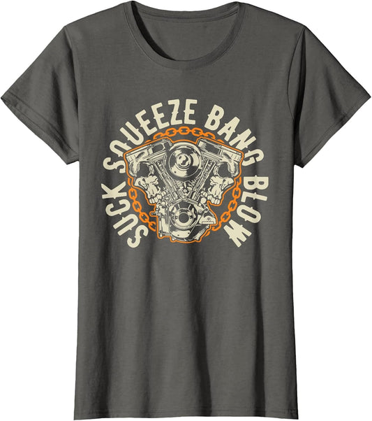 Suck Squeeze Bang Blow Motorcycle V-Twin Engine Skull Design