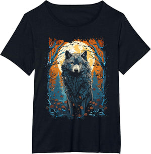 Wolf and Moon, Forest, Nature Art Women, Men