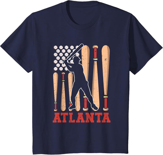 Vintage Atlanta American Flag Distressed Baseball Batter Men