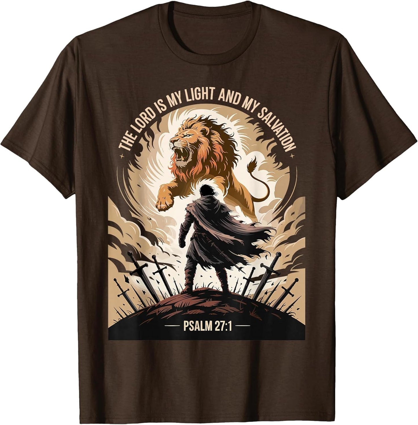 Christian Gothic Warrior Bible Verse Psalm 27:1 Lion Design