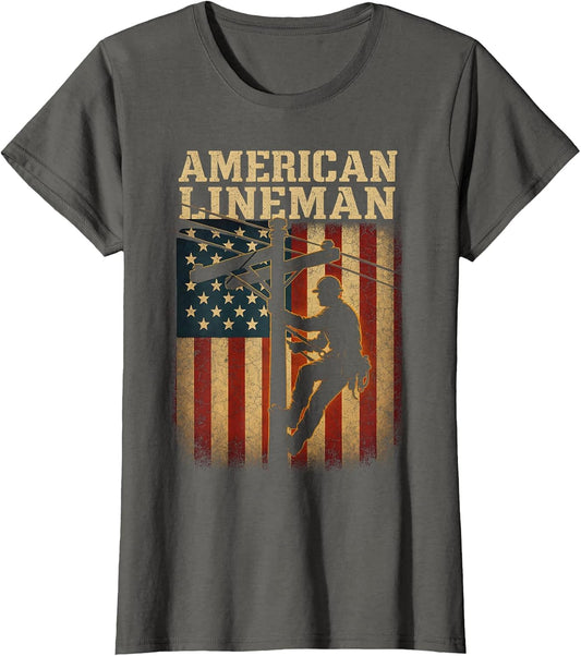 Retro Lineman American Flag Electric Cable Patriotic Lineman