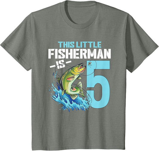 Kids Fishing Birthday Shirt 5 Year Old Boy Fisher 5th Bday Kids