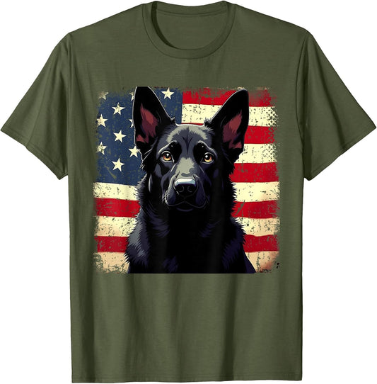 Patriotic Black German Shepherd USA American Flag Dog Lover