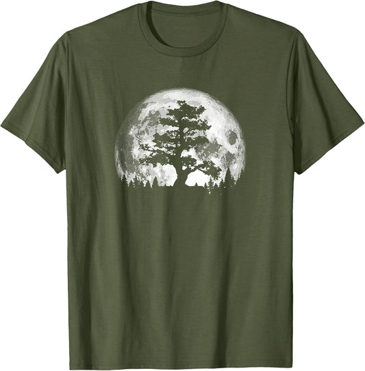 Retro Full Moon and Minimalist Pine Tree Vintage Graphic