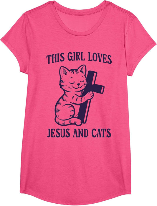 Christian This Girl Loves Jesus and Cats Cat Hugging Cross