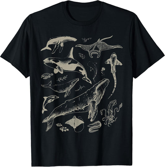 Retro Ocean Wildlife Shark Turtle Octopus Fish Animal Lover