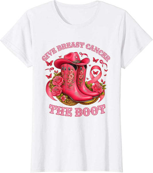 Give Breast Cancer The Boot Cowgirl Pink Ribbon Awareness