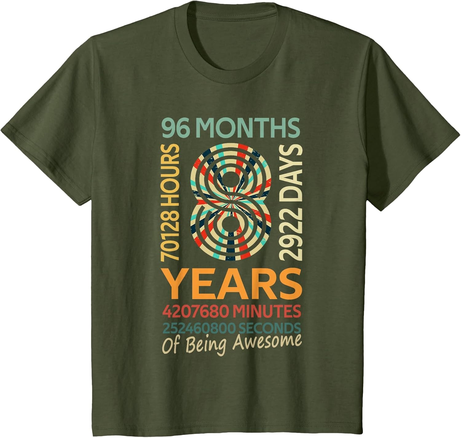 8th Birthday 8 Years Old Vintage Retro 96 Months