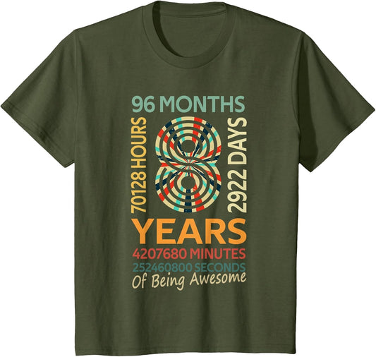 8th Birthday 8 Years Old Vintage Retro 96 Months