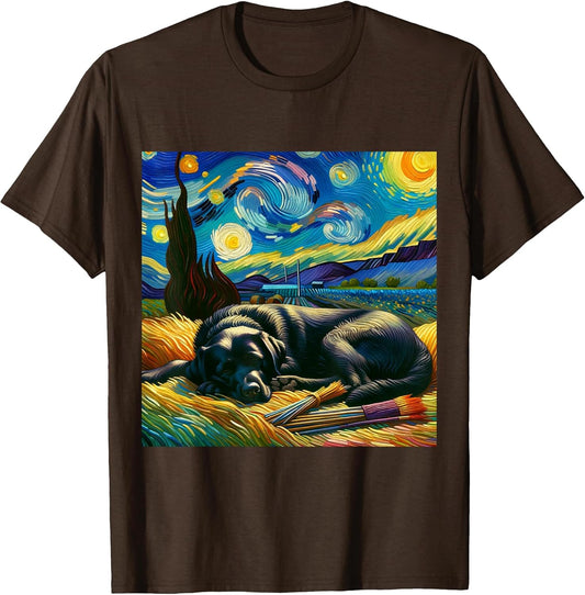 Black Labrador Starry Night Shirt Vincent Van Gogh Lab Mom