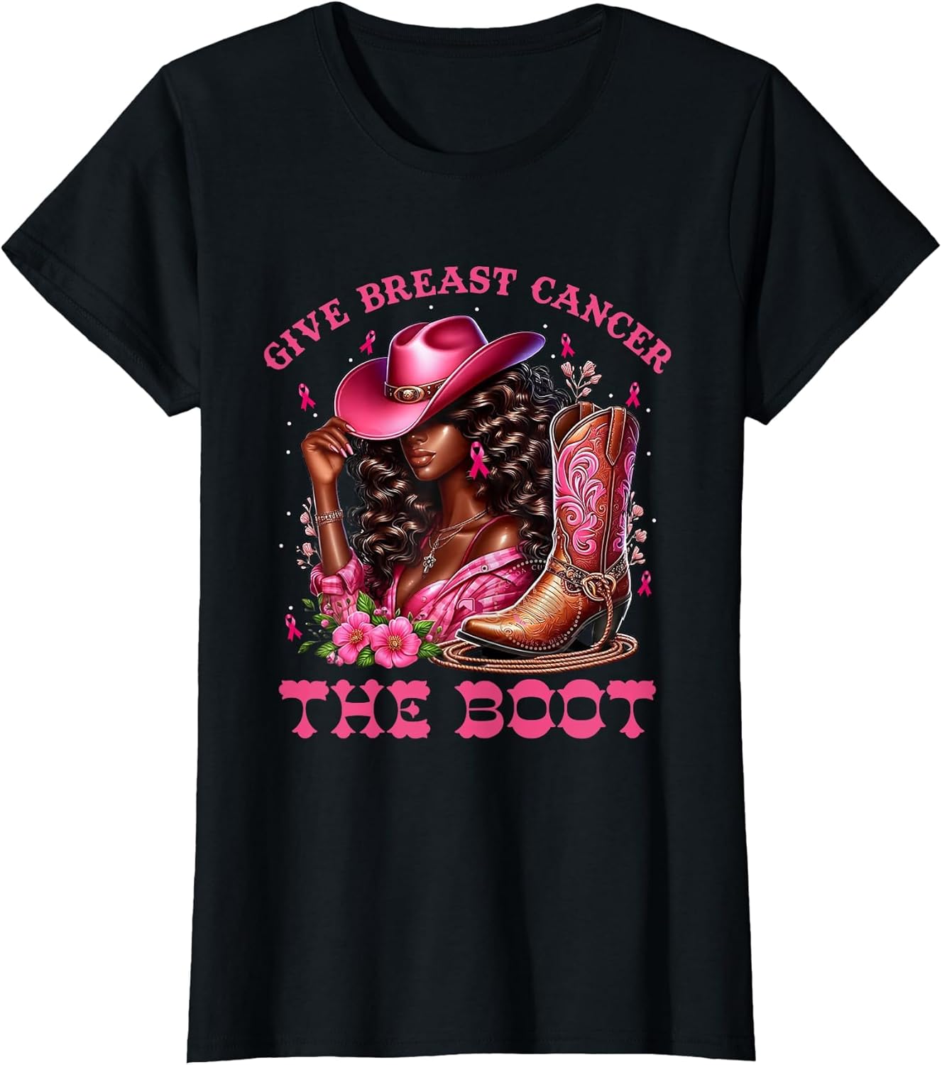 Give Breast Cancer The Boot Cowgirl Cancer Awareness Ribbon