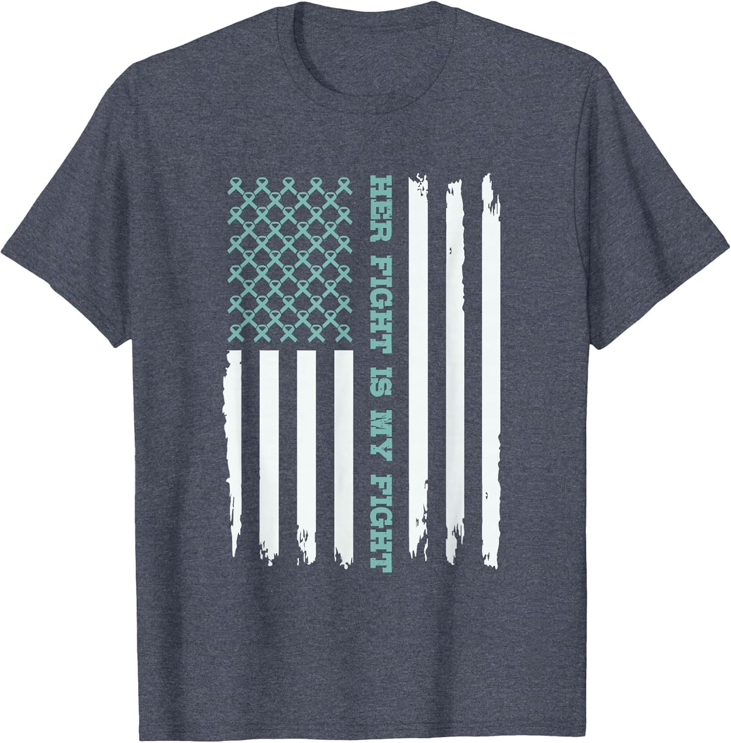 Ovarian American Flag Shirt Her Fight is My Fight Teal