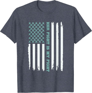 Ovarian American Flag Shirt Her Fight is My Fight Teal