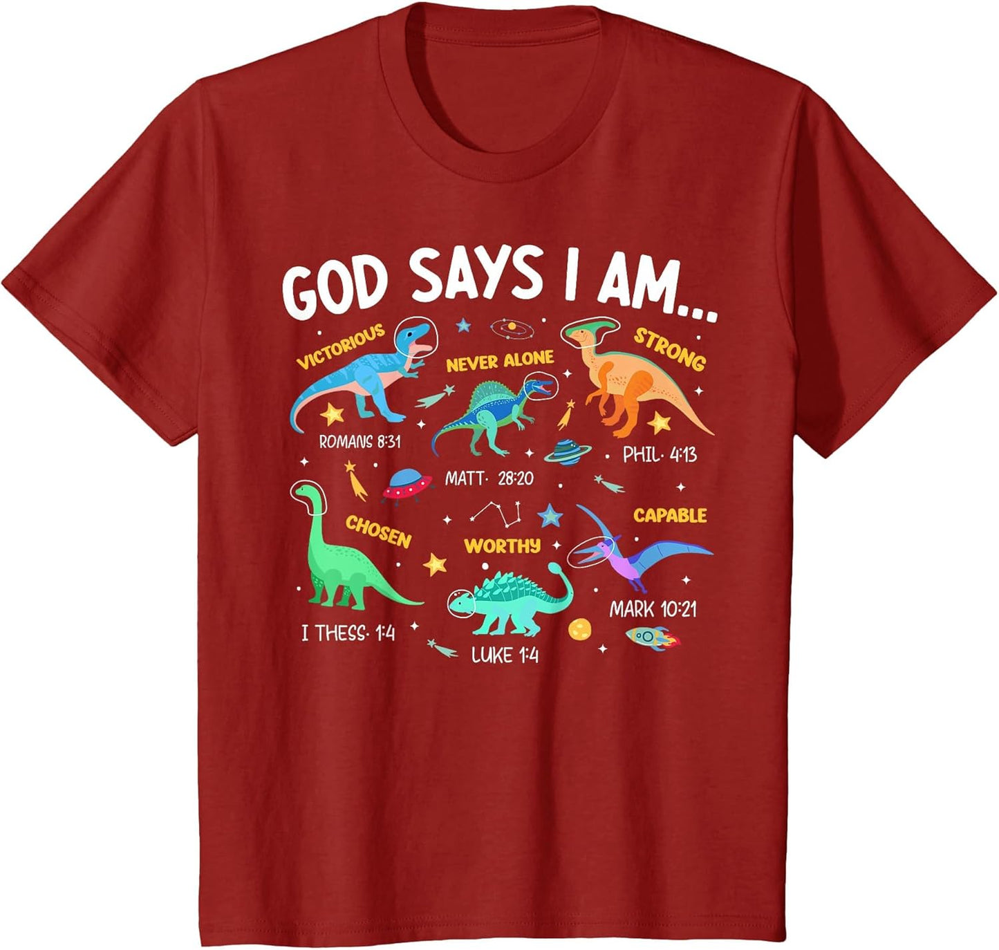 Kids Christian Lovers God Says I Am Space Dinosaur Kids Jesus