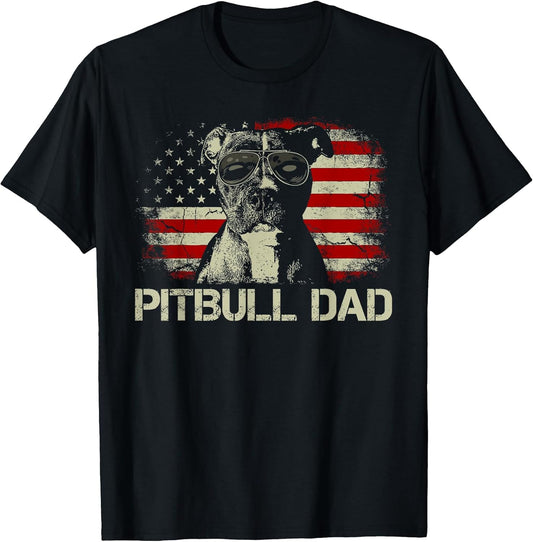 Best Pitbull Dad Ever Shirt Us Flag Vintage Fathers Day