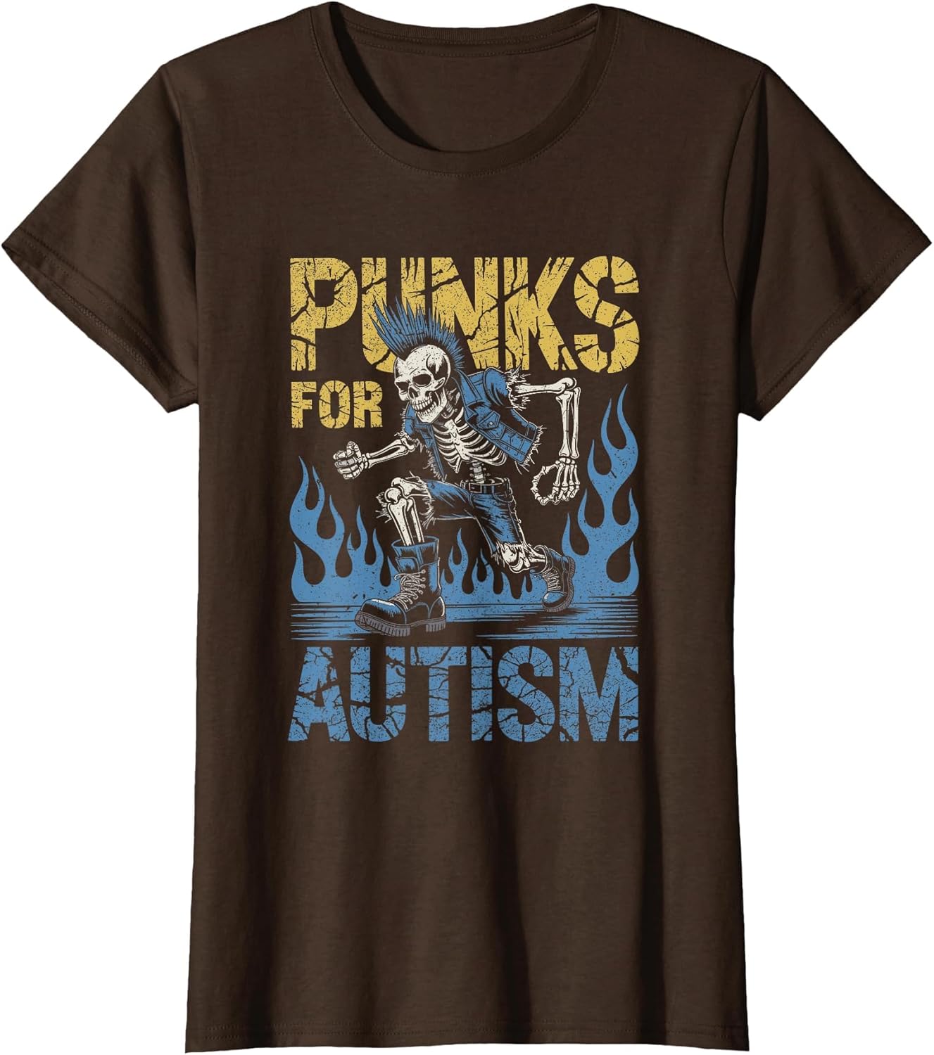 Punks for Autism Skeleton Mohawk Boots Flames Awareness