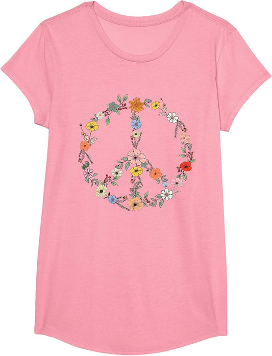 Retro Floral Peace Sign Boho Women Teens Girls Trendy Hippie
